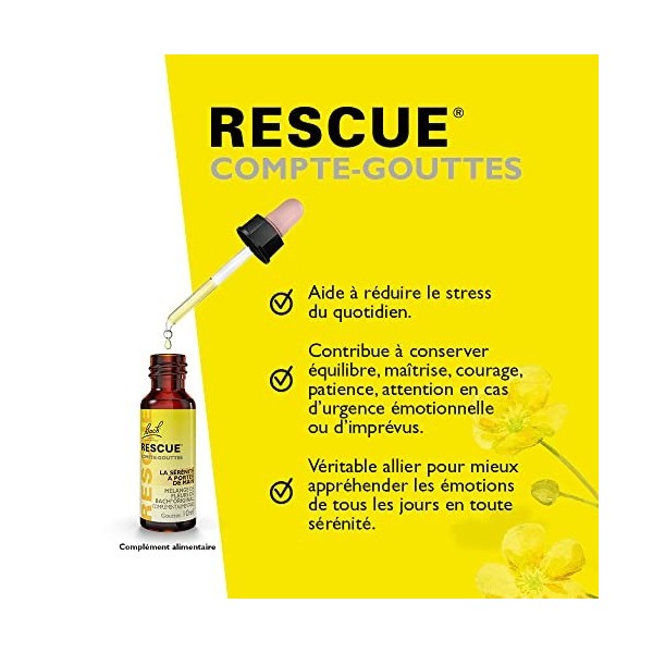 Rescue®, Compte-gouttes, Complément alimentaire, Vegan, Concentré de Sérénité, 1 Flacon Compte Gouttes x 10 ml