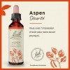 Fleurs de Bach Original, Aspen, No 2, pour plus de sécurité, aide à ne plus appréhender. Elixir floral naturel pour le bien-ê