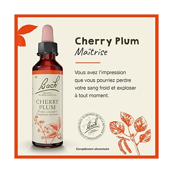 Fleurs de Bach Original, Cherry Plum, No 6, pour plus de maîtrise, aide reprendre le contrôle de ses émotions. Elixir floral 