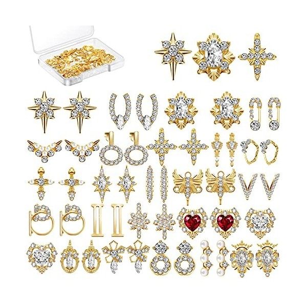 48 Pièces Strass à Ongles Brillants 3D Diamants Décoration Art Ongle Luxe Bijoux Ongle en Métal Charmes Conception Beauté Ong