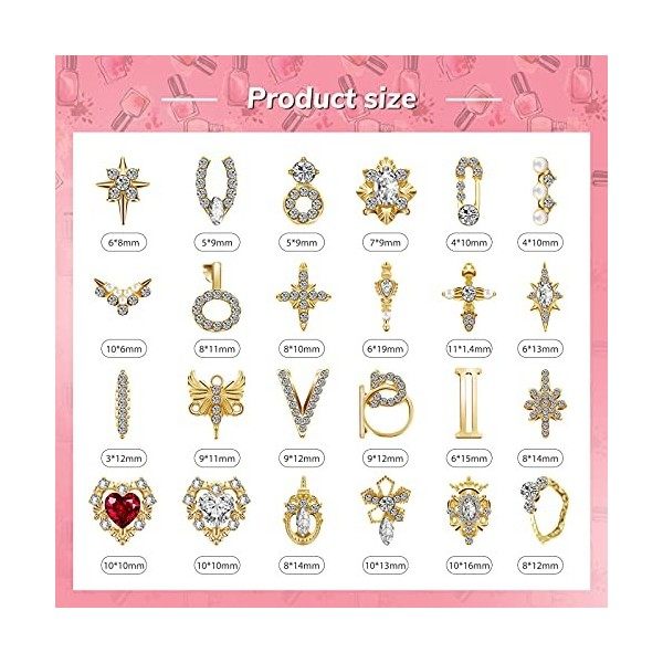 48 Pièces Strass à Ongles Brillants 3D Diamants Décoration Art Ongle Luxe Bijoux Ongle en Métal Charmes Conception Beauté Ong