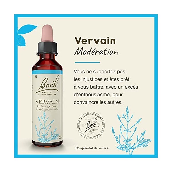 Fleurs de Bach Original, Vervain, No 31, pour plus de modération, aide à être plus tempéré dans ses intérractions . Elixir fl