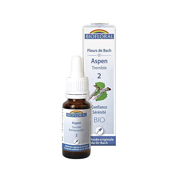 Biofloral Aspen 02 Fleur de Bach Elixir Floral du docteur Bach Aspen Tremble en compte-gouttes Confiance et Sérénité 20 ml