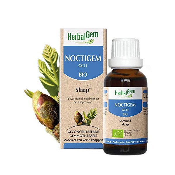 HerbalGem Noctigem Bio, Tilleul et Figuier, Procure un repos nocturne bon et sain, Gemmothérapie Concentrée 30 ml