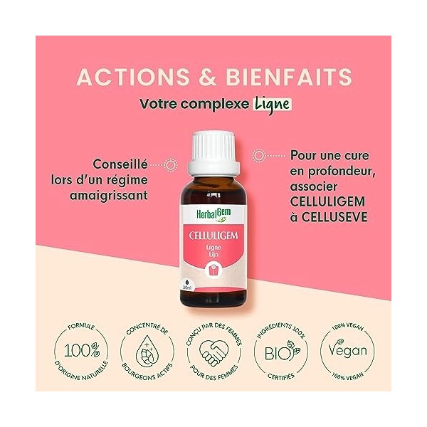 HerbalGem | CELLULIGEM Bio | Complexe Minceur de Gemmothérapie Concentrée | 30 ML