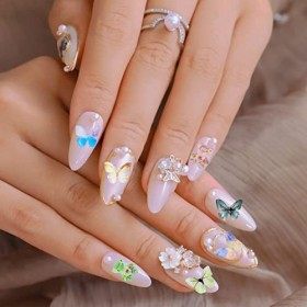 MWOOT 96 Pièces dOngles Charmes de Papillon, 3D Décoration des Ours en Résine, Butterfly Bear Nail Art Charms Kit, Couleur M