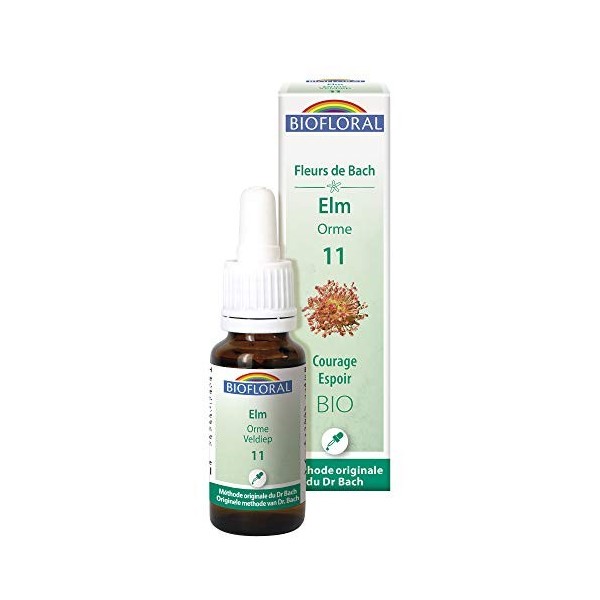 Biofloral Elm 11 Fleur de Bach Elixir Floral du docteur Bach Orme en Compte-Gouttes Courage et Espoir 20 ml