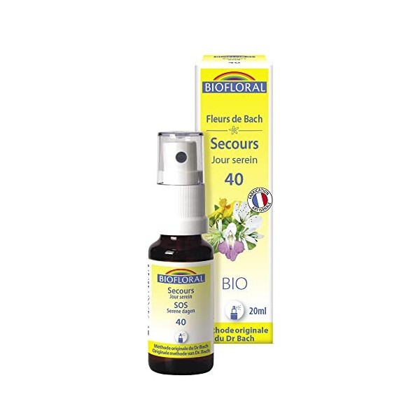 Biofloral - Spray Complexe Secours 40 Jour Serein aux Fleurs de Bach Bio - Elixir Floral - Méthode originale Dr Bach - 20ml