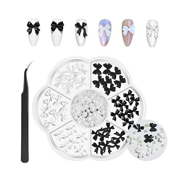 CGBE 3D Charmes Ongles Nœud Papillons Perles, 7 Grilles Acrylique Décoration Ongles Nail Art avec Pincette, Bijoux Ongle pour