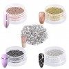 4 Boîtes Caviar Ongle Nail Art, Mini Perles de Caviar Or Argent Noir Or Rose Métal avec Deco Nails Strass, 3D Nails Art Decor