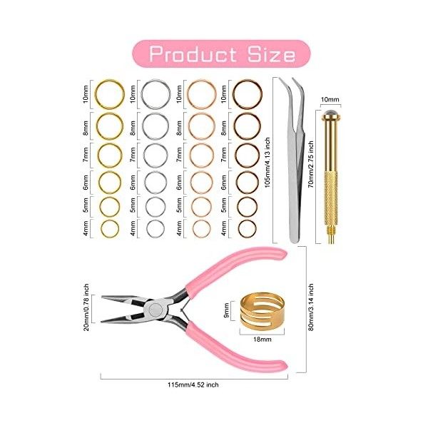 Kalolary 1014 Pièces Piercing Dangle Nail Art Charmes, 6 Tailles Connecteurs dAnneaux Charmes d’Art d’Ongles Outil Perceuse 