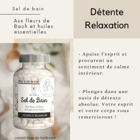 Sel de bain aux fleurs de Bach et aux Huiles essentielles BIO -Détente et Relaxation - Retrouvez le plaisir du bain pour vous