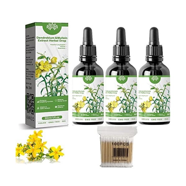 Clearbreath Extrait de dendrobium et de mulleine – Soutien pulmonaire, purification et respiratoire, gouttes à base de plante