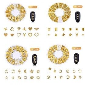 8 Boîtes Or argent Clou Goujons Métal Formes mixtes Fleur Étoiles Croissant Gemmes Bijoux dart dongles pour les filles Ongl