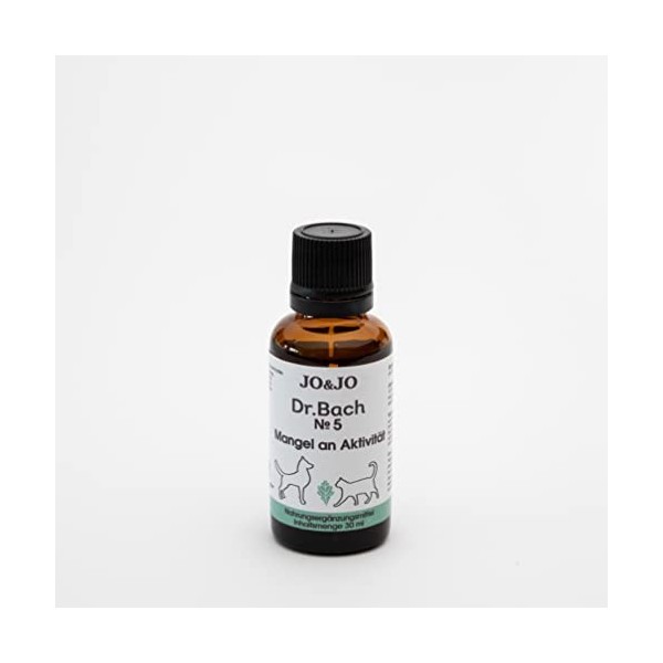 JO&JO Bach Fleurs de Bach Original Gouttes après le Dr Bach Manque dactivité – Pour votre animal de compagnie – 30 ml