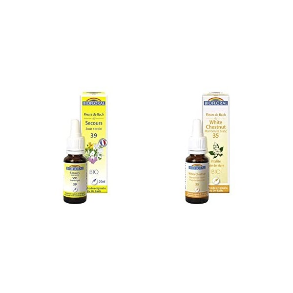 Biofloral - Complexe Secours 39 Jour Serein aux Fleurs de Bach Bio - Elixir Floral - 20ml & Biofloral White Chestnut 35 Fleur