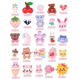 Lot de 100 breloques Kawaii pour ongles EBANKU à dos plat en résine pour décoration dongles 3D pour loisirs créatifs, fabric
