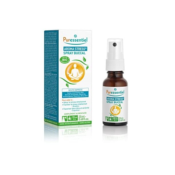 Puressentiel - Spray buccal aux huiles essentielles BIO 20 ml - Stress - Bien être et sérénité