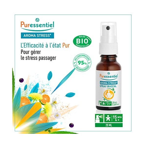 Puressentiel - Spray buccal aux huiles essentielles BIO 20 ml - Stress - Bien être et sérénité