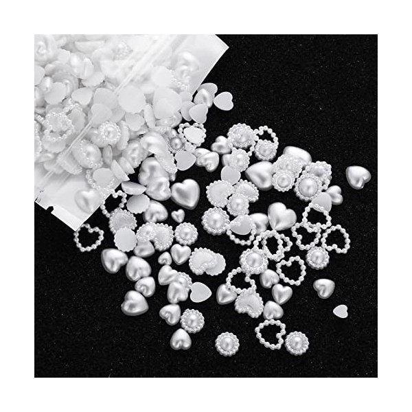 500 Pièces Nail Art Charms Perles Blanches Coeur Forme Nail Art Décoration 3D Nail Charms Mode Perle Nail Art Design DIY Acce