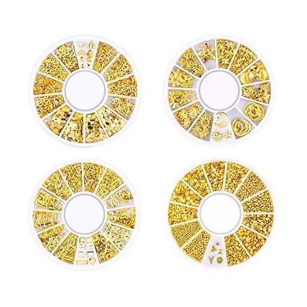 HQdeal Nail Art Stud, 3D Nail Art Décoration, Nail Art Perles, Ongles Art Strass, Or Métal Rivets Étoile Lune Soleil Coeur Mi