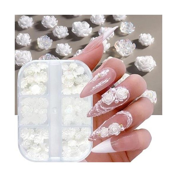 GZSYY Fleur acrylique 3D clou Charm fleurs blanches 90pcs rose camélia ongles décoration fleur ongles accessoires ongles ongl