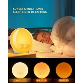 Reveil Lumineux LED avec Simulateur dAube et Crépuscule, Radio Reveil Lumineux Lampe de Chevet, 20 Niveaux de Luminosité, 2 