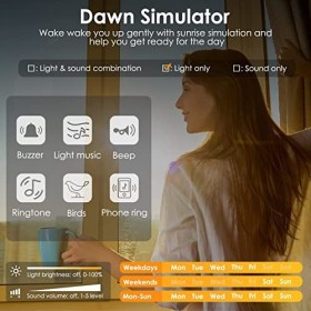 Lampe de Réveil, Réveil Lumineux avec Simulation de Lever du Soleil, Lampe de Chevet Multicolore avec Chargeur USB, Aide au S