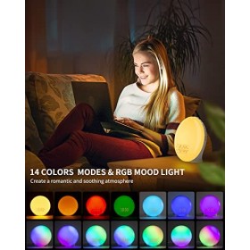 Réveil Lumineux, Simulateur daube Plein écran, 20 Niveaux de Luminosité, lampes de réveil 2 Réveils 8 Sons Naturels Fonction