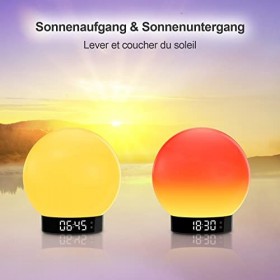 SIMPFUN Eveil Lumière Radio Réveil Matin Lumineux Lampe de Chevet Luminosité Simulateur dAube et Crépuscule enceinte bluetoo