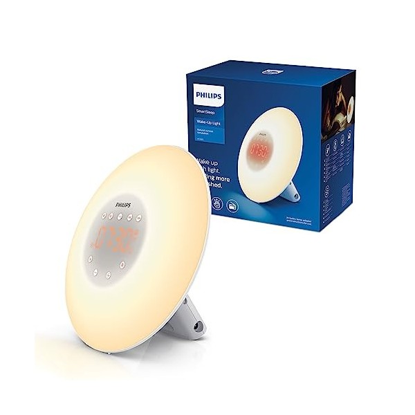 Philips Éveil Lumière - simulation de lever de soleil avec 2 sons naturels, radio FM, lampe de lecture, fonction de répétitio