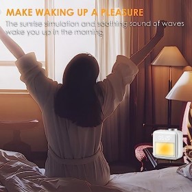 ZWOOS Réveil Lumineux, Favoriser Le Sommeil, Reveil Simulateur Daube avec Bruit Blanc, Reveil Matin avec 6 Sonneries, avec Lu