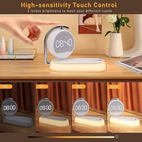 DESGNT Lampe de réveil LED DESIGN, Lampe de chevet avec station de charge sans fil 15W, Veilleuse tactile à 3 niveaux de lumi