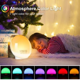 IKHDCYH Reveil Lumineux, Simulateur DAube Fluorescente Avec Double Alarme Et Fonction Snooze 20 Niveaux De Luminosité Et 7 C