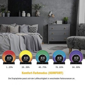 TFA Dostmann Réveil lumineux Soluna, 60.2026.01, coucher de soleil, 5 modes déclairage, contrôle du climat ambiant, noir
