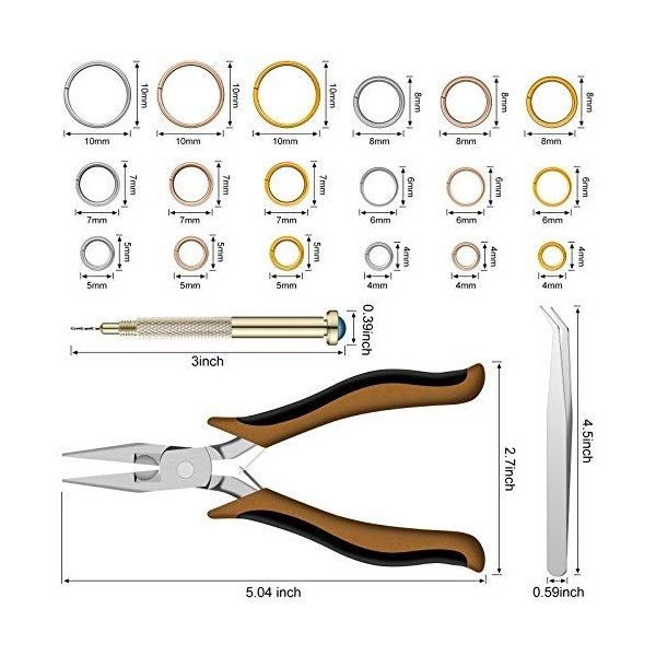 1014 Charmes Dangle d’Art d’Ongles Outil Perceuse à Main, Breloque pour Ongle 6 Tailles Connecteurs dAnneaux de Saut avec An