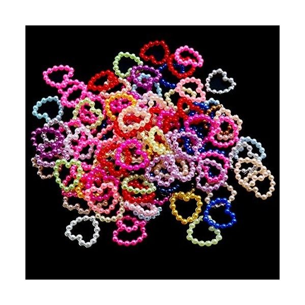 Lot de 180 breloques à ongles en forme de cœur en perles multicolores creuses pour décoration dongles, perles en acrylique 3