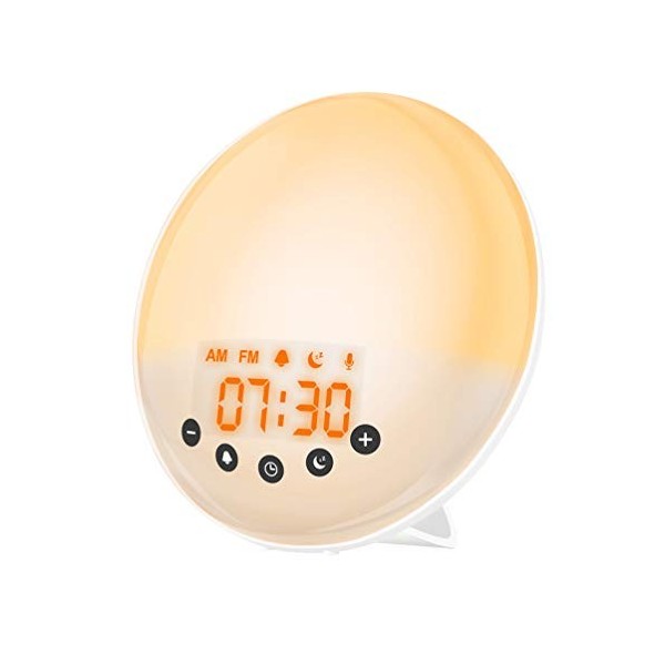 Lampe Réveil lumineux enfant Simulateur dAube et Crépuscule Radio Réveil Lumière LED tactile Enregistrement Lampe de chevet 