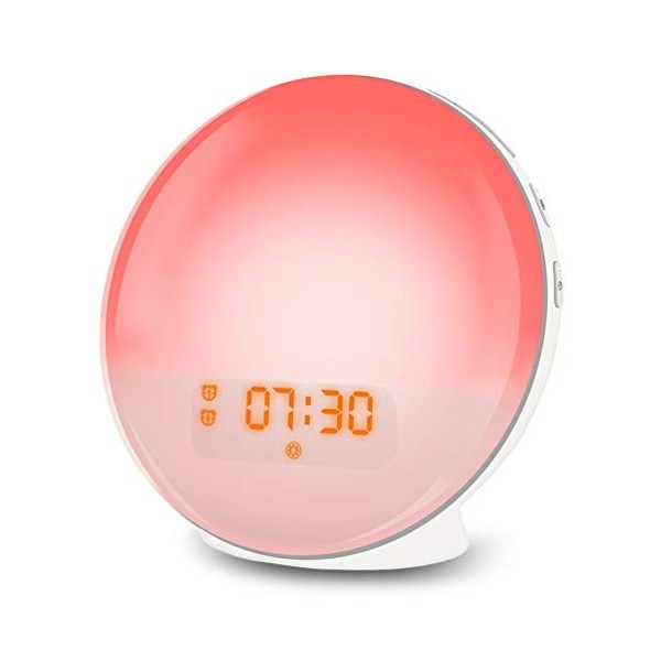 Lampe Réveil lumineux enfant Simulateur dAube et Crépuscule Radio Réveil Lumière LED tactile Enregistrement Lampe de chevet 