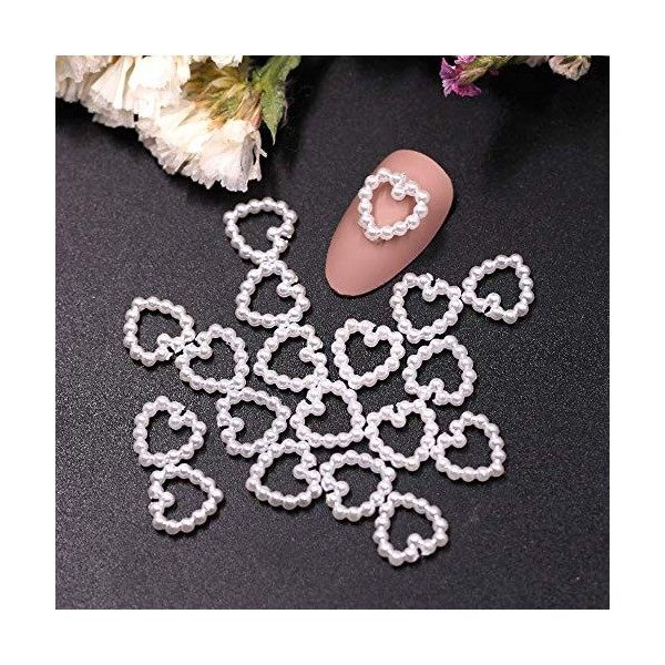 MEST 20 pièces 3D Ongles Bijoux Blanc Amour ongle breloque Perle 3D Nail Art décorations en Forme de Coeur Design manucure Ac