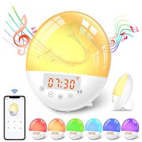 Larkotech Radio Réveil Lumineux, Lampe Réveil Lampe de Chevet 30 Niveaux de Luminosité Simulateur dAube et Crépuscule, Eveil