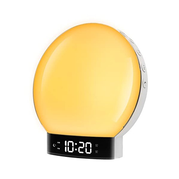 Shinmax Reveil Lumineux avec Bluetooth Simulateur dAube et Crépuscule Réveil Matin Lumineux Fonction Snooze Radio FM Lampe C