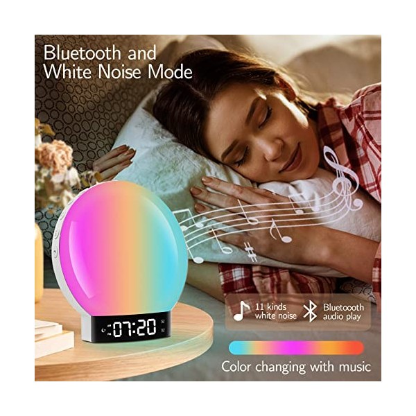 Shinmax Reveil Lumineux avec Bluetooth Simulateur dAube et Crépuscule Réveil Matin Lumineux Fonction Snooze Radio FM Lampe C