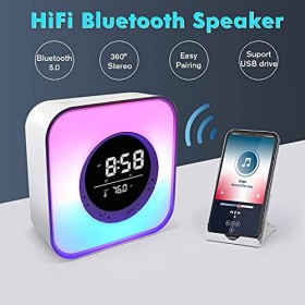 FiveHome Réveil Enfant, Reveil Veilleuse Enfant à Haut-Parleur Bluetooth, Reveil Tactile Colorée Réglable à LED avec Charge U
