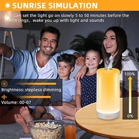 Réveil lumineux Kavai avec 5 sons de la nature, contrôle tactile, 3 niveaux de luminosité, mode RVB 256 couleurs, simulation 