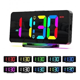 ORIA Réveil Numérique de Chevet, Réveil RGB avec Veilleuse, Snooze, Luminosité/Volume Réglables, 7 Réveils Puissants pour G