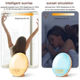 COULAX Réveil lumineux Lumière du jour Réveil Lumière de réveil - Réveil de simulation de coucher de soleil avec deux alarmes