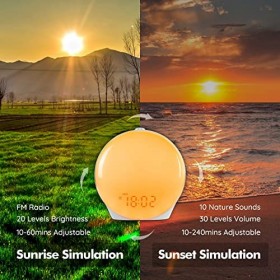COULAX Réveil lumineux Lumière du jour Réveil Lumière de réveil Réveil de  simulation de coucher de soleil avec double alarme 20 luminosité 7 sons