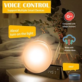 Réveil au lever du soleil, lumière de réveil intelligente fonctionne avec Alexa, Google, 15 sons de la nature et fonction sno