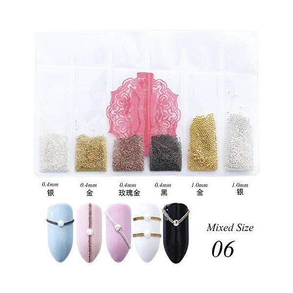 0.4mm 3D Micro Acier Perles Couleur Mixte Nail Art Décorations Mini Petit Caviar Bricolage Charmes Goujon Manucure Accessoire